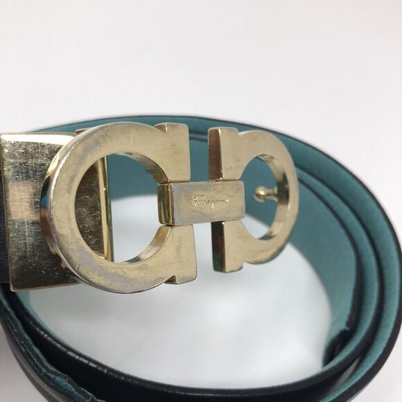 Salvatore Ferragamo Gancini Women’s Reversible Leather Belt One Size Black Teal main image 15